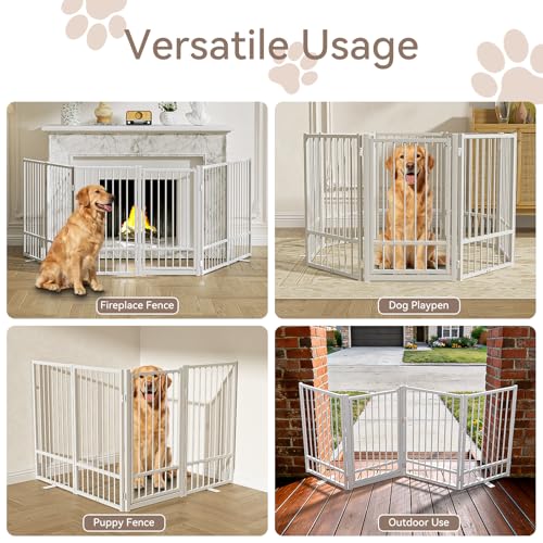 Full Metal Freestanding Dog Gate with Door (【8 Panels】160"W*32H" / White)