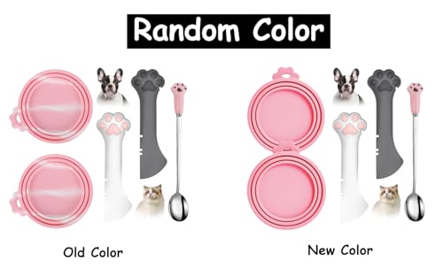 5 PCS Pet Food Can Lids and Spoons Set (Pink)