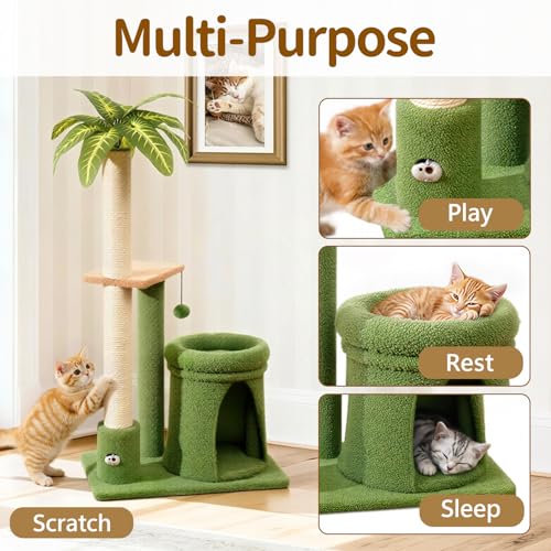 41" Cat Tree Tower Condo Scratch Post Stand for Indoor Small Cats (Emerald Green / 41 in)