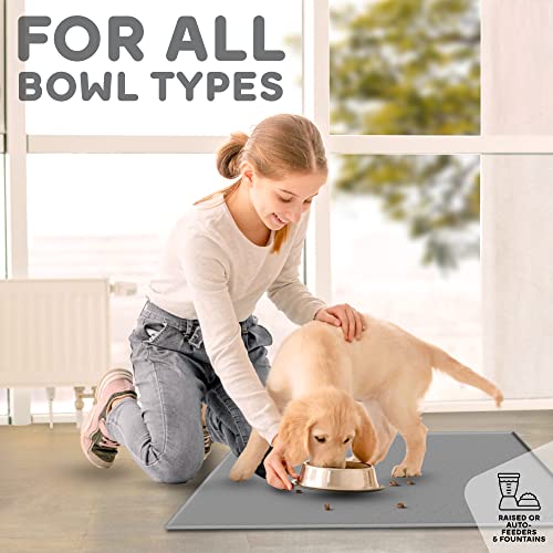 Dog Food Mat 24x15 Raised Edges Dogs Mat for Food and Water Prevent Spill (24" x 15" / Gray)