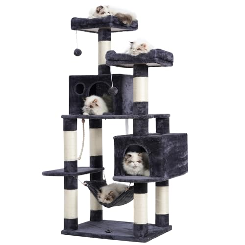 Cat Tree Tower with Sisal Scratching Posts (53.7 Inches / Smoky Gray)