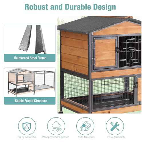 Rabbit Cage Indoor Rabbit Hutch with Matel Frame and Pull Out Tray (Wood)
