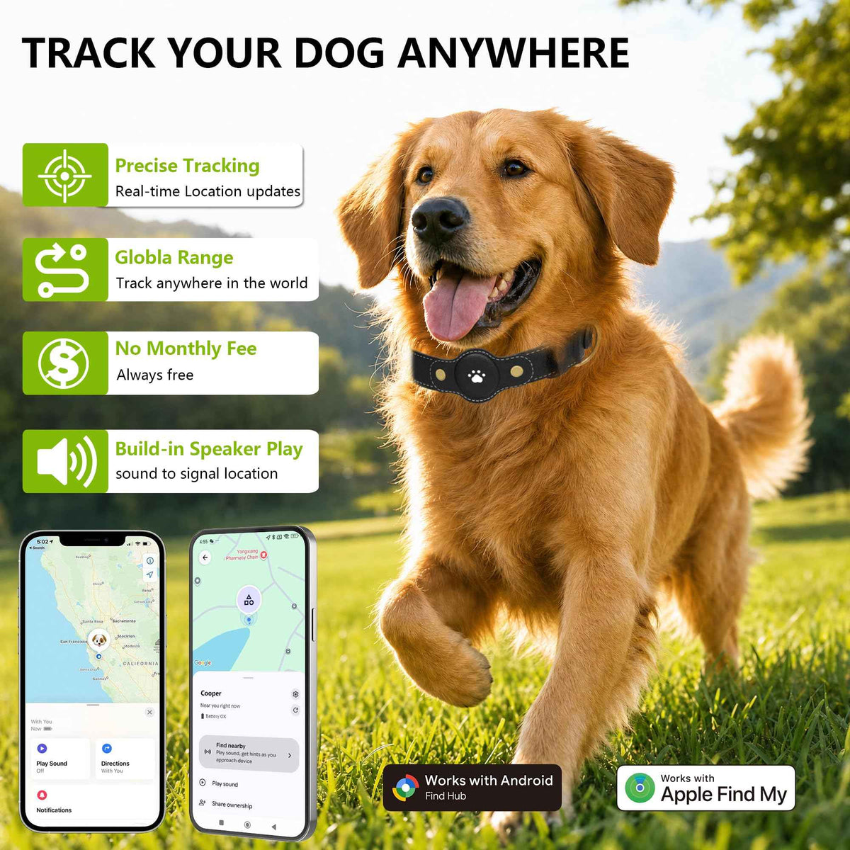 GPS Tracker for Dogs (Black / S(8.5''-13''))