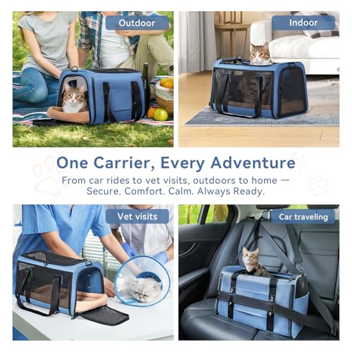Cat Carrier Soft with Patented Safety Buckles (18.0"L x 11.0"W x 11.0"H / Blue)