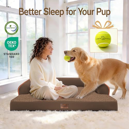 Washable Dog Bed with Bolster for Medium to Large Dogs (Dark Brown / 36"L x 27"W x 7.5"Th)