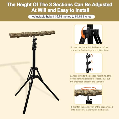 16 63 Inch Height Adjustable Bird Perch Pepper Wood Bird Training Perch Stand Parakeet Perches Indoor and Outdoor Parrot Stands for Small to Medium Bird (Floor Bird Perch)