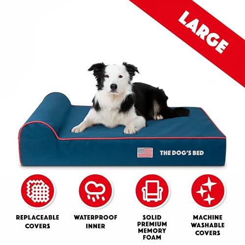 The Dog’s Bed Orthopedic Memory Foam Dog Bed with Headrest Large 6 (Blue with Red Trim US Flag / L (40"L x 25"W x 6"Th))