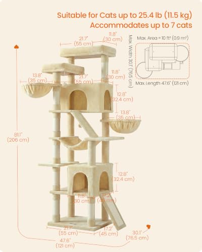 Large Cat Tree (Beige / 21.6"L x 17.7"W x 81.1"H)