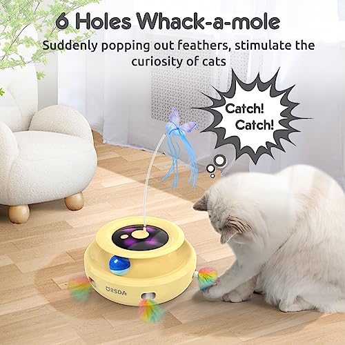 Cat Toy, 3-in-1 Automatic Interactive Electronic Moving Ambush Feather, Fluttering Butterfly, Track Balls, USB Rechargeable Powered Smart Indoor Exercise Kicker (Yellow)