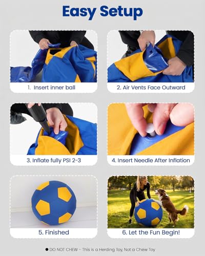 Herding Ball for Dogs Horse Ball & Cover 25" for Horses Large with Hand Pump for Play (Blue and Yellow / 25 inches)