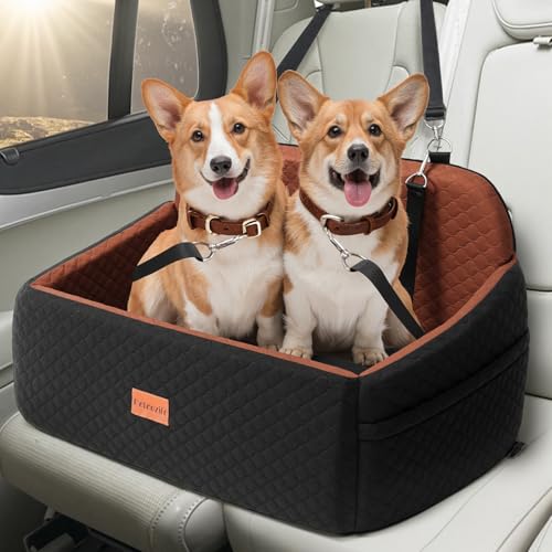 Dog Car Seat Booster Bed for Dog Under 55 Lbs (Black/Brown / Large)