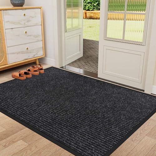 Indoor Outdoor Door Mat (Black Striped / 3' x 5' (Rectangular))