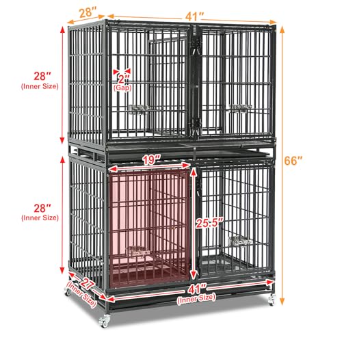 Taller 43" Two Tiers Dog Crate Cage Kennel with Divider (43"L - 2 Tiers - 3 Pack)