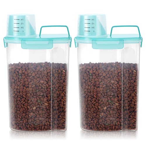 Airtight Small Cat Dog Pet Food Storage Containers BPA Free (Clear Blue x 2 / 3L-2pack)