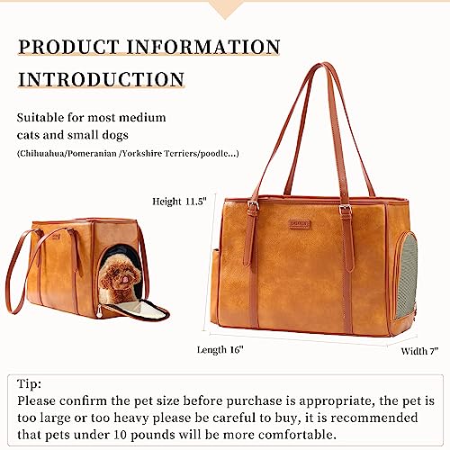 Fashion Dog Purse Pet Carrier Leather Bag for Small Dogs Cats Puppy (Brown)