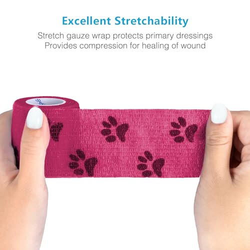 Pet Wrap Self (2 Inch (Pack of 6) / Pawprints B, 2 of Each Color)