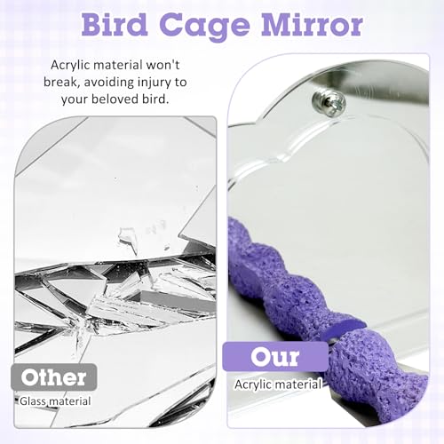 2 PCS Bird Mirror with Perch Resin Parakeet Perches Hanging Parrot Toys Interactive Bird Cage Accessories for Cockatiel Conure Lovebird Finch