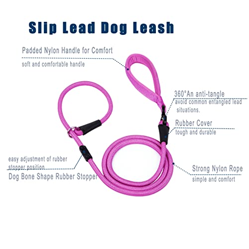 Slip Lead Dog Leash (1/2"×6ft / Fuchsia)