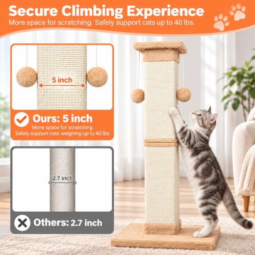 Cat Scratching Post 33 Inch Nature Sisal Cat Scratch Post for Indoor Cats (Orange)
