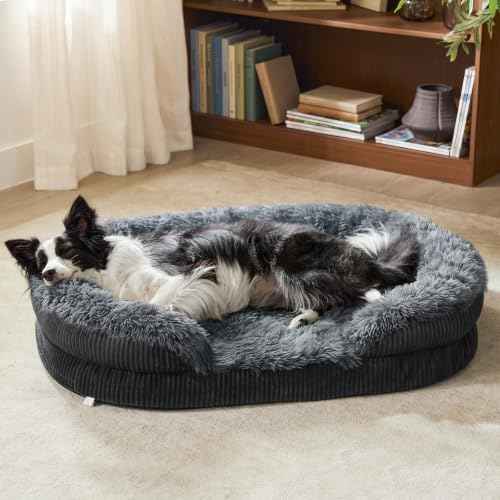 Fluffy Orthopedic Dog Bed for Large Dogs (Dark Grey / L-PLUS (38"x 28"x 7"))