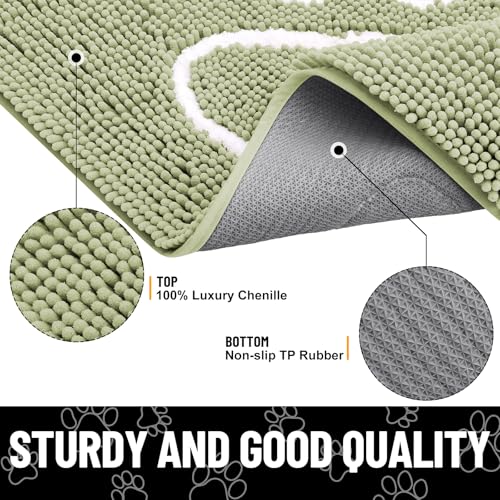 Dog Door Mat for Muddy Paws (24"X16" / Sage Green and White)