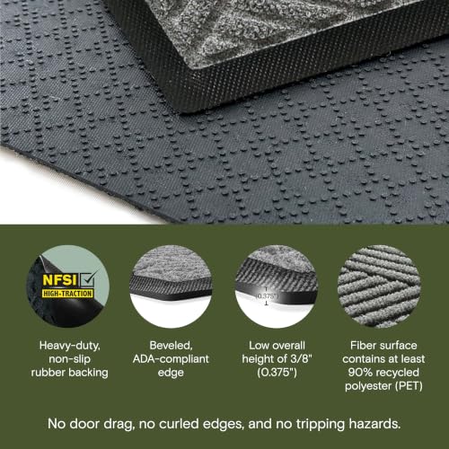 Diamonds Front Door Mat Indoor Outdoor Entrance (118"L x 35.5"W x 0.4"Th / Medium Grey)