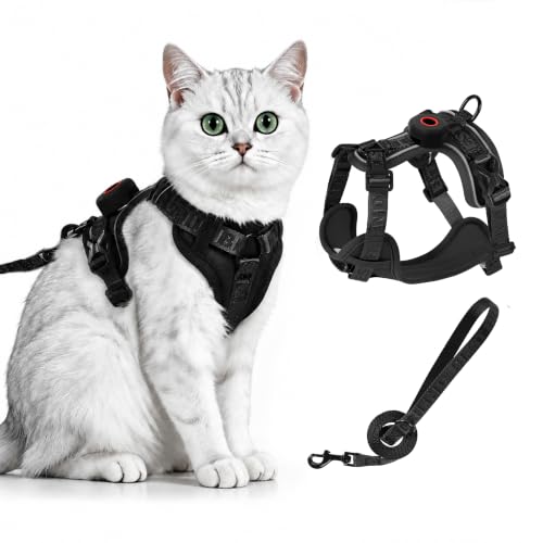 Cat Harness Leash Set with AirTag Holder (Black for Airtag / XL)