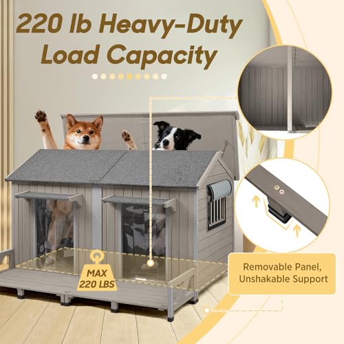 55.5" L Extra Large Dog House Outdoor (Grey / 55.5"D x 47.6"W x 37.4"H)