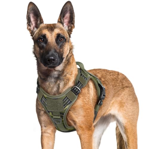 Tactical Dog Harness for Large Dogs (Xl(chest:23.6"-41.8",neck:21.7"-32.3",back:9.1") / Green Camo)