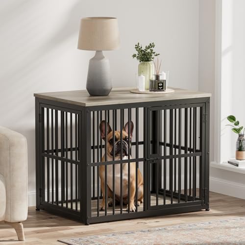 33'' Dog Crate Furniture with 3 Doors for Small to Medium Dogs (Ancient gray / 33.1"L x 22.1"W x 26.0"H)