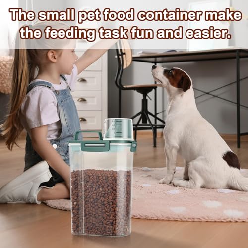 Small Dog Food Storage Container 3 Qt with Cat Food Can Cover and Mixing Spoon (Dark Green 3Qt)