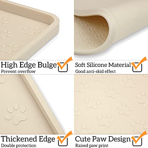 Silicone Pet Placemat for Dog and Cat (18"L x 12"W / Beige)