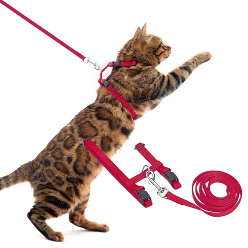 Adjustable Cat Harness and Leash Set Escape Proof Kitten Strap Collar for Walking Travel (Medium / Red)