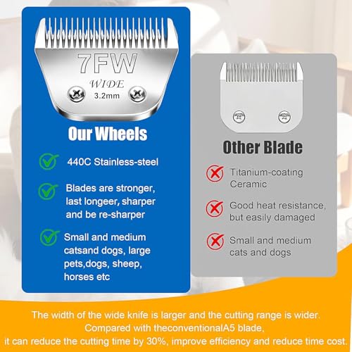 7FW Wide Blade Dog Grooming Clipper Blades for Andis (Silver/7FW)