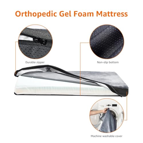 Washable Dog Bed with Cooling Gel Memory Foam (Mattress Bed / Large / Grey)