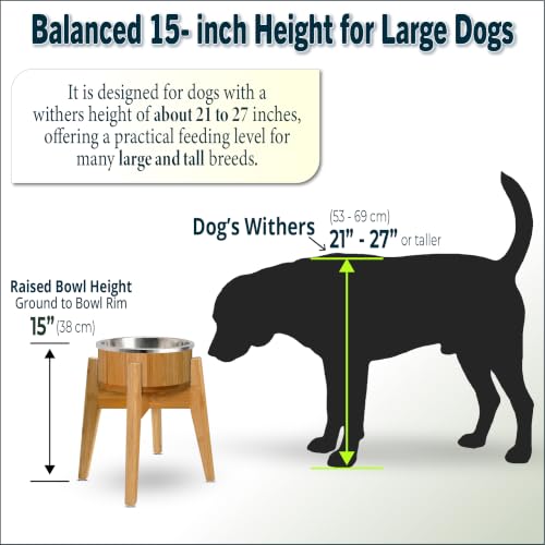 Dog Bowls Elevated for Large Dogs (Height: 15" Bowl: 9.5" / Bamboo-N15)