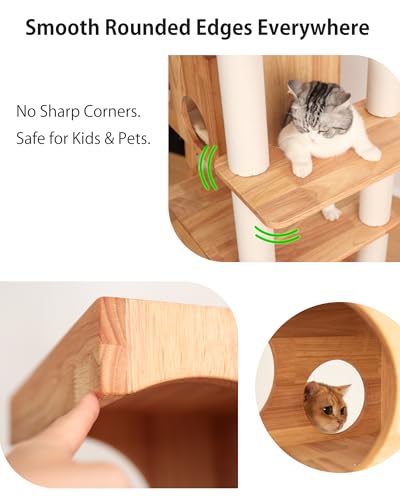 61.8" Wood Cat Tree Tower for Large Cats (Nature SP160)