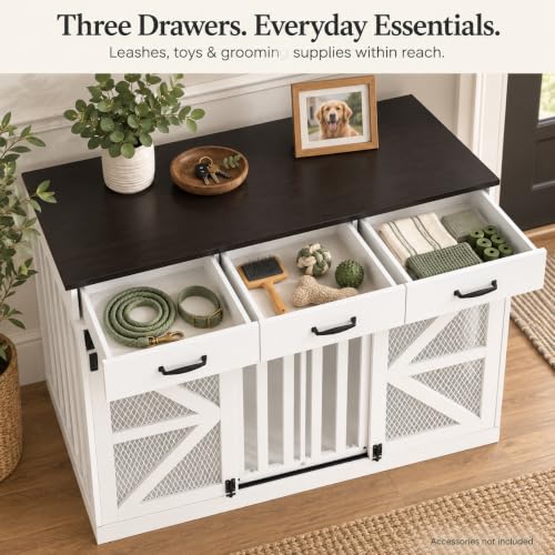 Furniture Dog Crate for Medium to Large Dogs (White / 47.6"L x 22.8"W x 35.5"H)