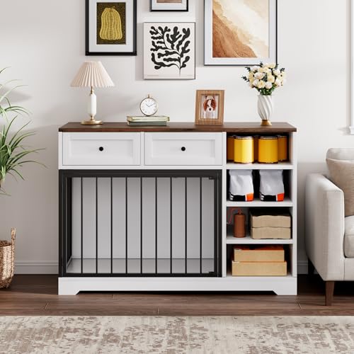 47" Medium Dog Crate Furniture with Storage (White / 47.2"L x 23.6"W x 33.5"H)