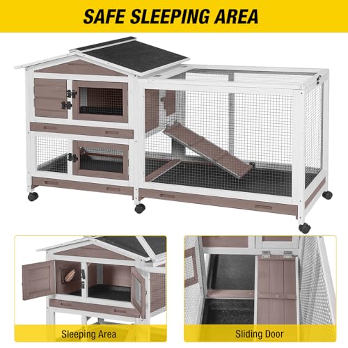 Rabbit Hutch Rabbit Cage Indoor with Casters Bunny Cage Outdoor for Small Animals with Pull