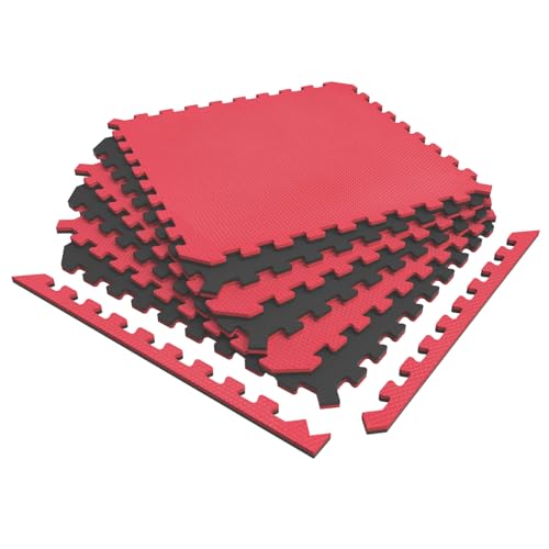 Reversible 1 2" EVA Foam Gym Floor Tiles (6 Tiles - 24 Sq. Ft. / Red / Black)
