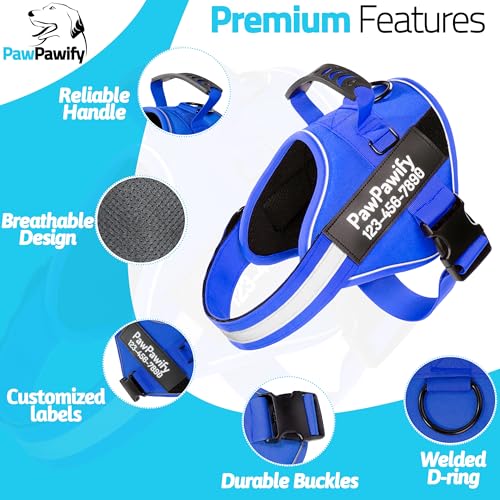 Custom No Pull Dog Harness with Name and Phone Number (M (20-40 LBS) / New Blue)