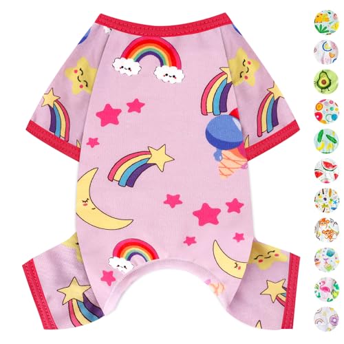 Dog Pajamas Pjs Spring Summer Dog Clothes for Small Dogs Girl (Rainbow Pink / X-Small（1-2 lb))