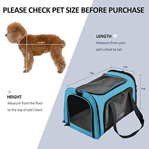 Pet Carrier for Small Medium Cats Puppies up to 15 Lbs (17.0"L x 11.0"W x 11.0"H / Blue)