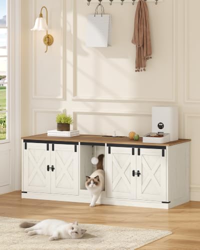 Cat Litter Box Enclosure for 2 Cats (Rustic Brown and White)