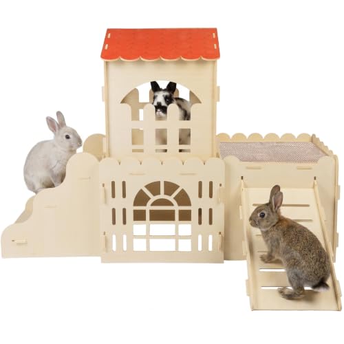 Wooden Rabbit House with 2 Scratch Mats