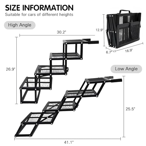 Folding Dog Stairs for Car (Mesh / 16.9In-4 Steps)