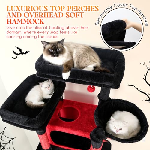 Gothic Giant Tall Heavy Duty Cat Tower for Indoor Large Cat (Black Red / 83 inch)