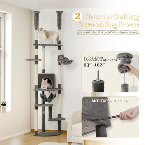 Floor to Ceiling Cat Tree (93''-102'' / Large Gray)