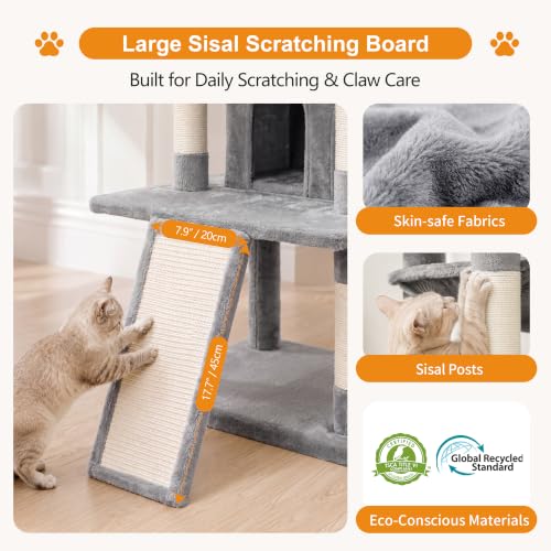Tall Cat Tree for Large Cat (Light Gray / 75.2 inch)
